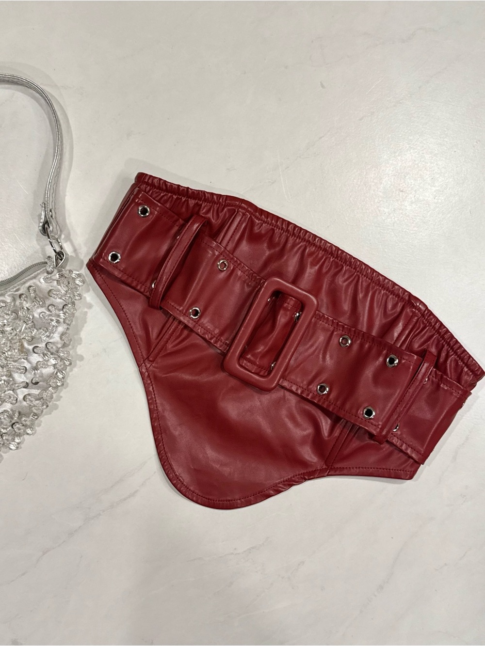 Fashion Nova Red Faux Leather Corset Top